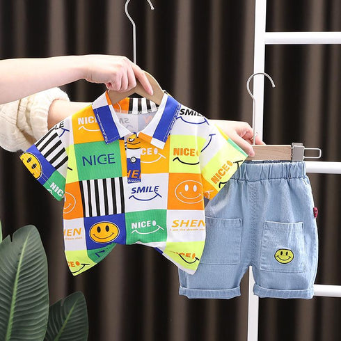 Western Style Suit Summer Short Sleeved Two-piece Over Printed Casual Clothes